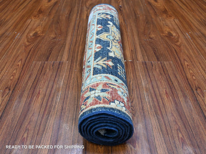 Blue 2'6" x 6'1" Oushak And Peshawar Hand knotted Wool Rug - Sku: O088625