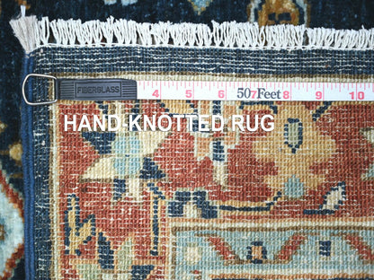 Blue 2'6" x 6'1" Oushak And Peshawar Hand knotted Wool Rug - Sku: O088625
