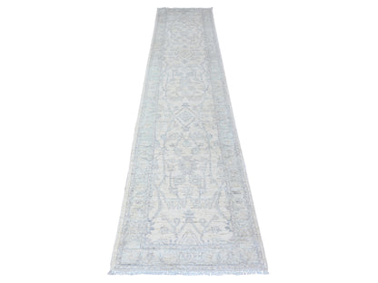 Peshawar Oushak hand-knotted wool runner in Ivory & White, 2'5" x 11'8" — SKU O088634