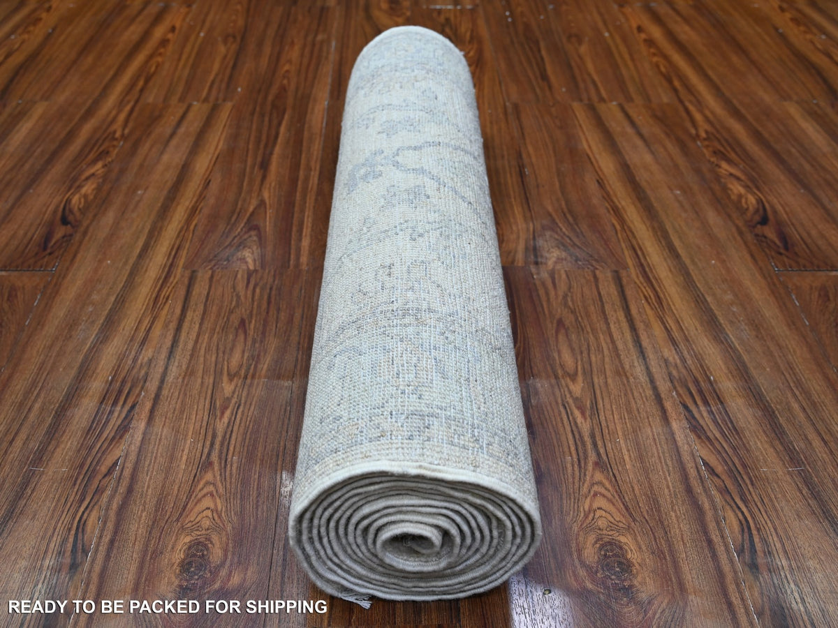 Peshawar Oushak hand-knotted wool runner in Ivory & White, 2'5" x 11'8" — SKU O088634 (view 4)