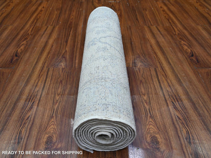 Peshawar Oushak hand-knotted wool runner in Ivory & White, 2'5" x 11'8" — SKU O088634 (view 4)