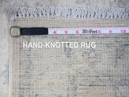 Peshawar Oushak hand-knotted wool runner in Ivory & White, 2'5" x 11'8" — SKU O088634 (view 6)
