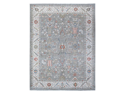 Grey 9'2" x 11'10" Oushak And Peshawar Hand knotted Wool Rug - Sku: O088643