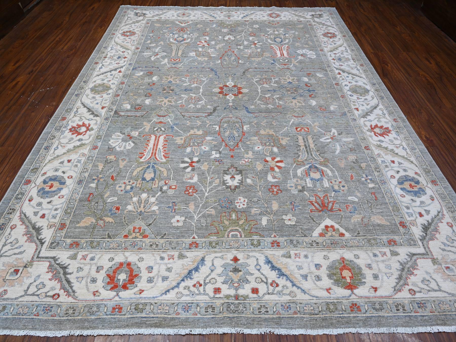 Heriz Oushak / Peshawar hand-knotted wool rug in Gray, 9'2" x 11'10", SKU O088643
