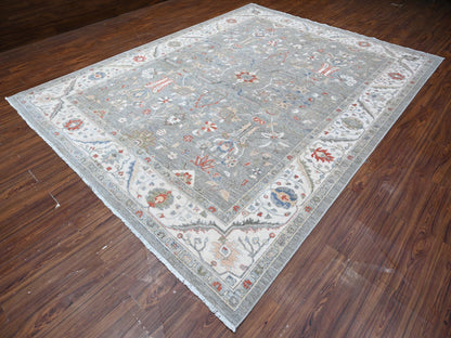 Grey 9'2" x 11'10" Oushak And Peshawar Hand knotted Wool Rug - Sku: O088643