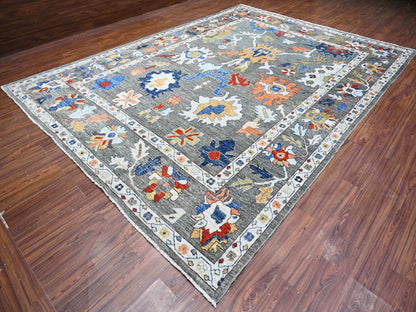 Grey 9'9" x 13'4" Oushak And Peshawar Hand knotted Wool Rug - Sku: O088688