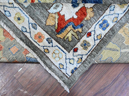 Grey 9'9" x 13'4" Oushak And Peshawar Hand knotted Wool Rug - Sku: O088688