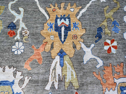 Grey 9'9" x 13'4" Oushak And Peshawar Hand knotted Wool Rug - Sku: O088688