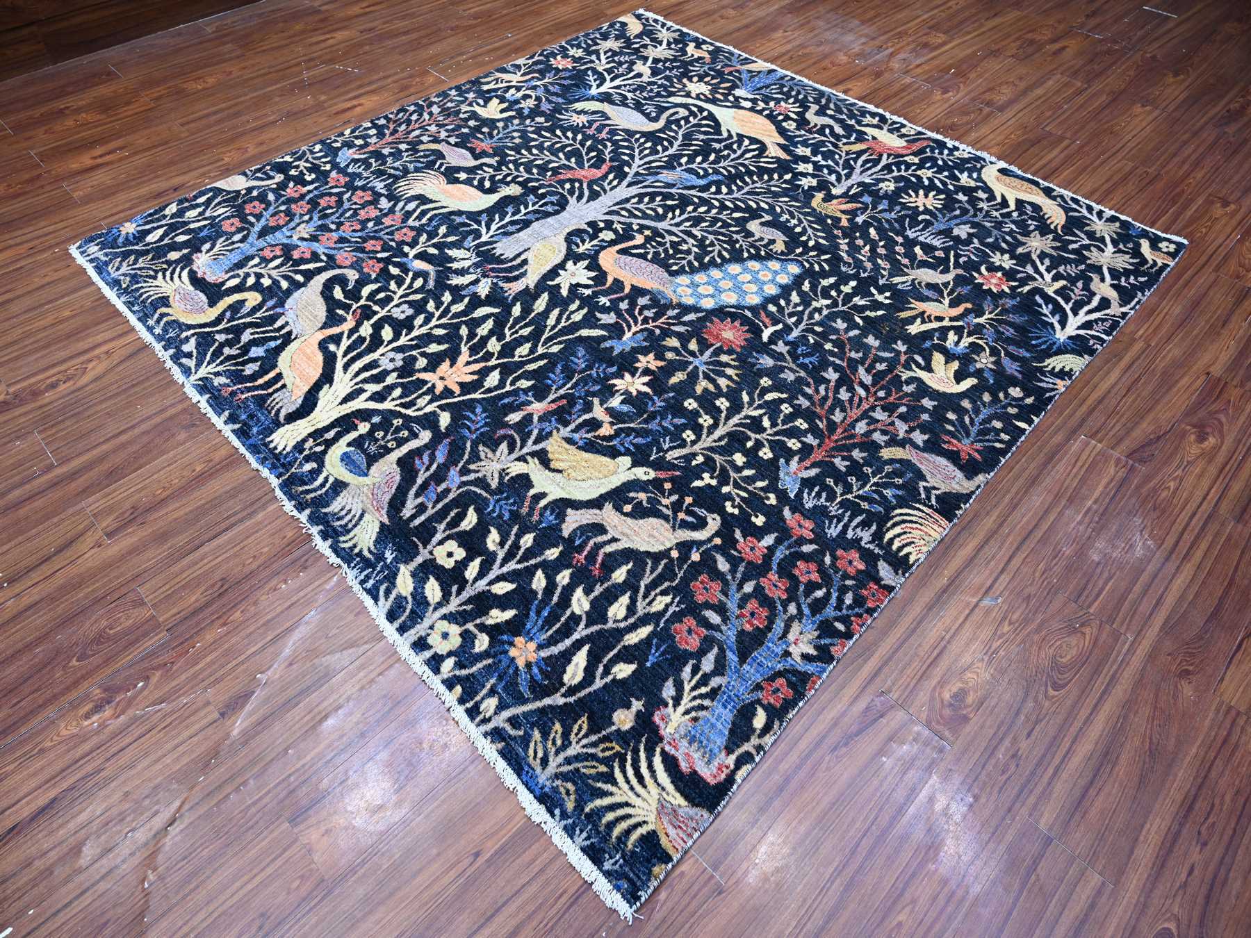 Peshawar hand-knotted wool rug in Blue, 7'11" x 8'2", SKU O088712