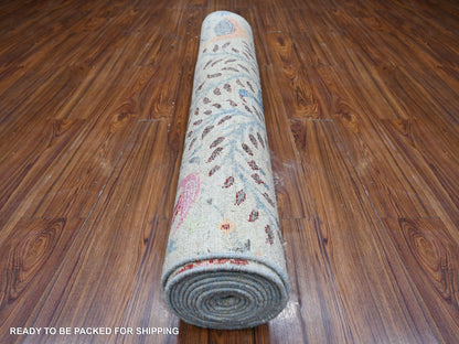 Grey 4'1" x 15'11" Oushak And Peshawar Hand knotted Wool Rug - Sku: O088718