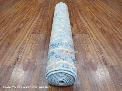 Peshawar hand-knotted wool runner in Blue, 3'11" x 11'10", SKU O088719