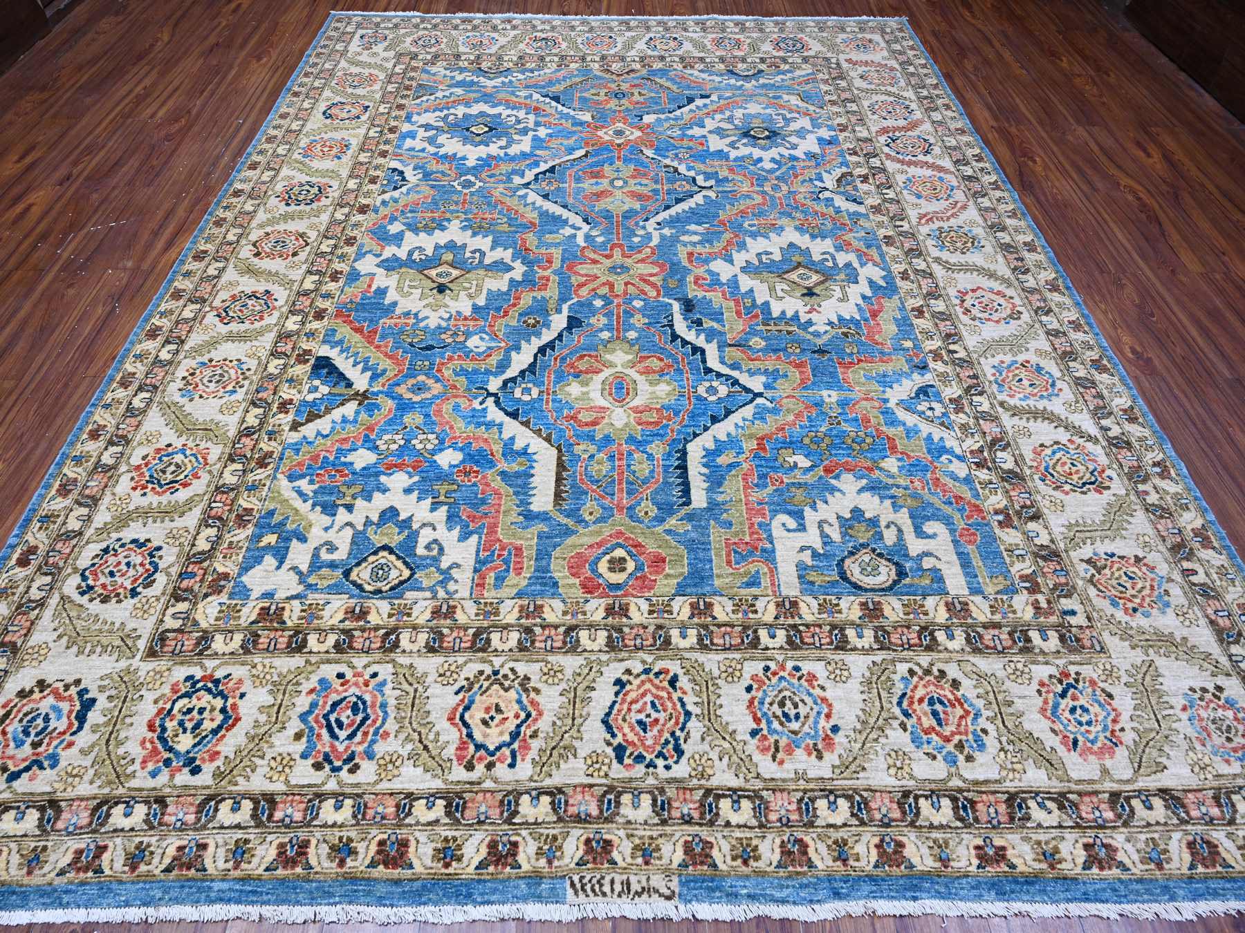 Oushak / Peshawar hand-knotted wool rug in Blue, 8'11" x 11'8", SKU O088731