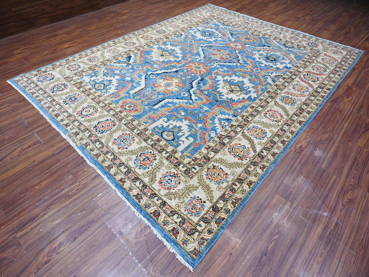 Oushak / Peshawar hand-knotted wool rug in Blue, 8'11" x 11'8", SKU O088731