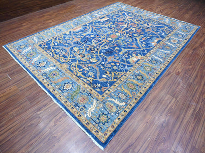 Blue 8'7" x 11'11" Oushak And Peshawar Hand knotted Wool Rug - Sku: O088733