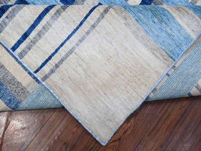 Grey 8'8" x 11'7" Modern / Contemporary Hand knotted Wool Rug - Sku: O088739