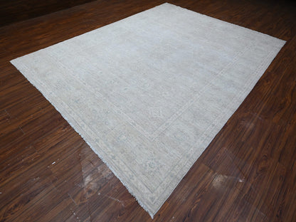 Grey 8'10" x 11'6" Oushak And Peshawar Hand knotted Wool Rug - Sku: O088749