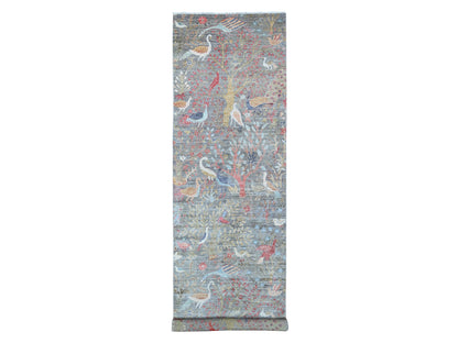 Grey 4'0" x 15'11" Oushak And Peshawar Hand knotted Wool Rug - Sku: O088755