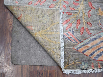Grey 4'0" x 15'11" Oushak And Peshawar Hand knotted Wool Rug - Sku: O088755