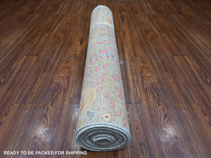 Grey 4'0" x 15'11" Oushak And Peshawar Hand knotted Wool Rug - Sku: O088755