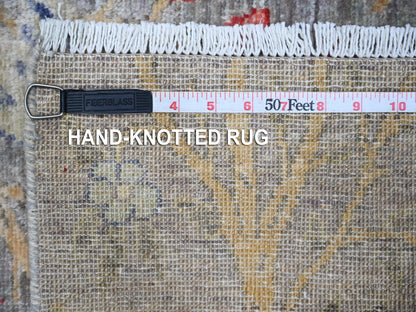 Grey 4'0" x 15'11" Oushak And Peshawar Hand knotted Wool Rug - Sku: O088755