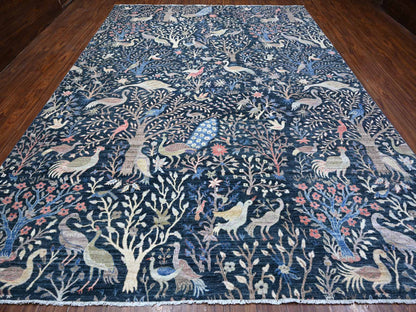 Blue 10'0" x 13'7" Oushak And Peshawar Hand knotted Wool Rug - Sku: O088767