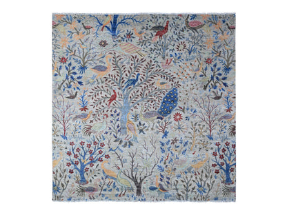 Grey 8'0" x 8'2" Oushak And Peshawar Hand knotted Wool Rug - Sku: O088769