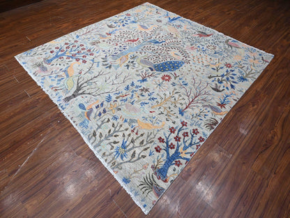 Grey 8'0" x 8'2" Oushak And Peshawar Hand knotted Wool Rug - Sku: O088769