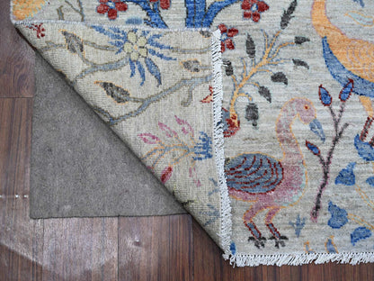Grey 8'0" x 8'2" Oushak And Peshawar Hand knotted Wool Rug - Sku: O088769