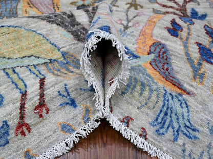 Grey 8'0" x 8'2" Oushak And Peshawar Hand knotted Wool Rug - Sku: O088769