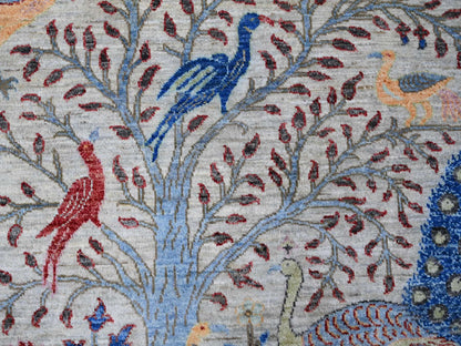 Grey 8'0" x 8'2" Oushak And Peshawar Hand knotted Wool Rug - Sku: O088769