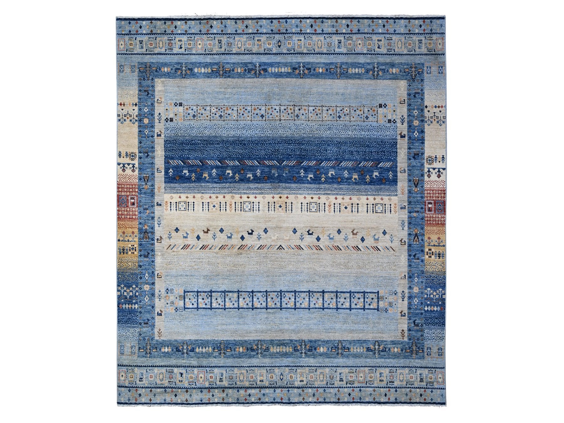 Gabbeh Tribal hand-knotted wool rug in Blue, 8'3" x 9'6", SKU O088789