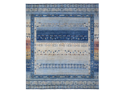 Gabbeh Tribal hand-knotted wool rug in Blue, 8'3" x 9'6", SKU O088789