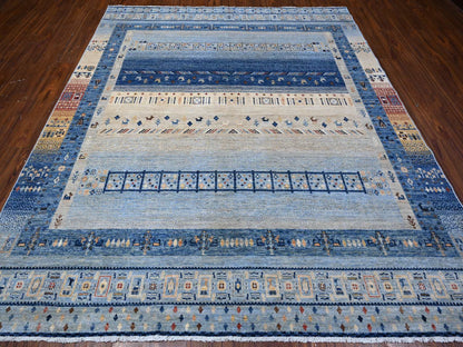 Gabbeh Tribal hand-knotted wool rug in Blue, 8'3" x 9'6", SKU O088789