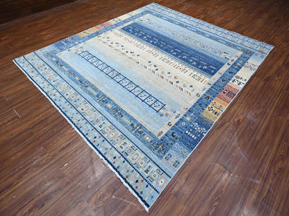 Gabbeh Tribal hand-knotted wool rug in Blue, 8'3" x 9'6", SKU O088789