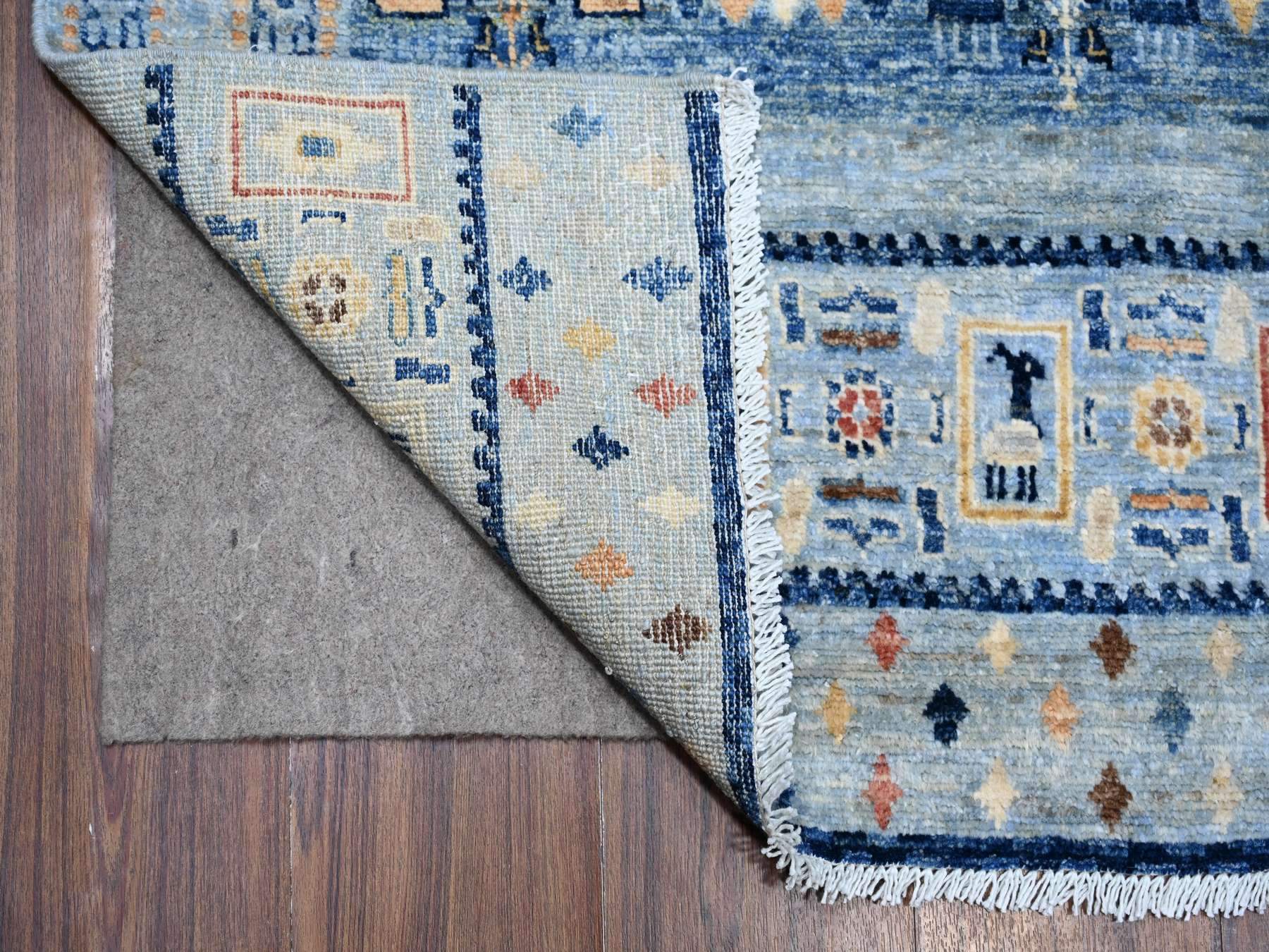 Gabbeh Tribal hand-knotted wool rug in Blue, 8'3" x 9'6", SKU O088789