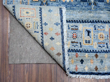 Gabbeh Tribal hand-knotted wool rug in Blue, 8'3" x 9'6", SKU O088789