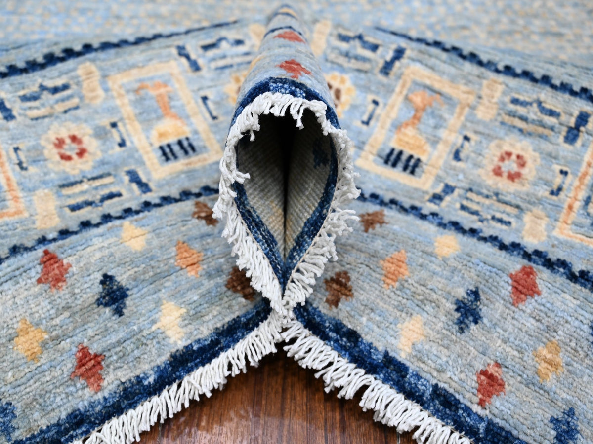 Gabbeh Tribal hand-knotted wool rug in Blue, 8'3" x 9'6", SKU O088789