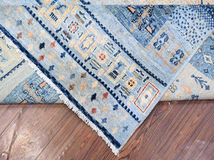 Gabbeh Tribal hand-knotted wool rug in Blue, 8'3" x 9'6", SKU O088789