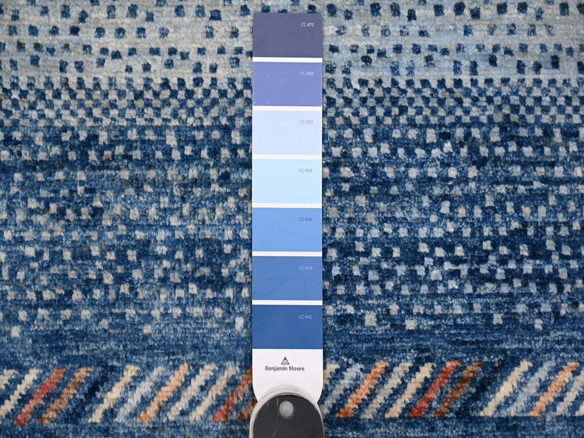 Gabbeh Tribal hand-knotted wool rug in Blue, 8'3" x 9'6", SKU O088789