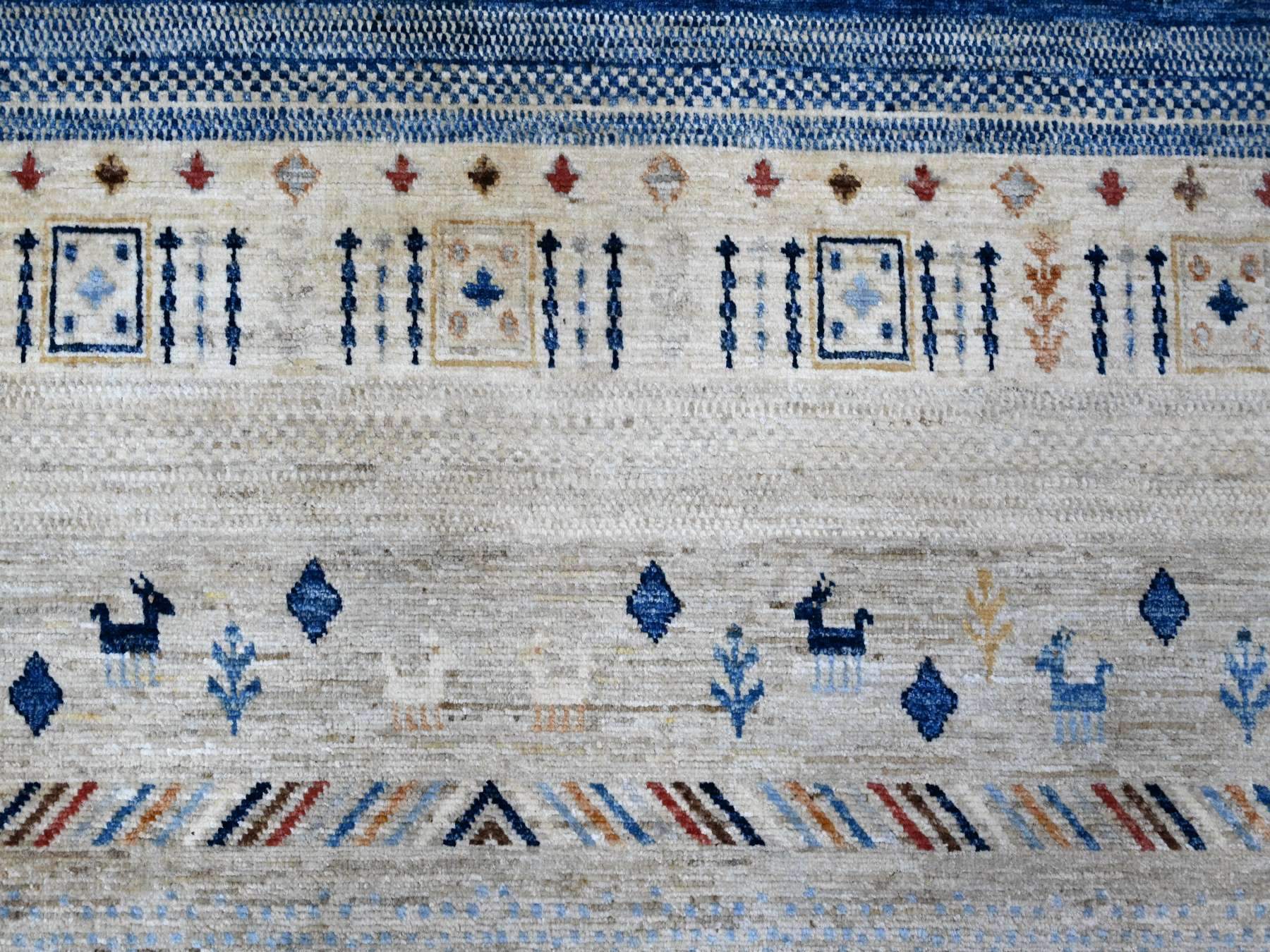 Gabbeh Tribal hand-knotted wool rug in Blue, 8'3" x 9'6", SKU O088789