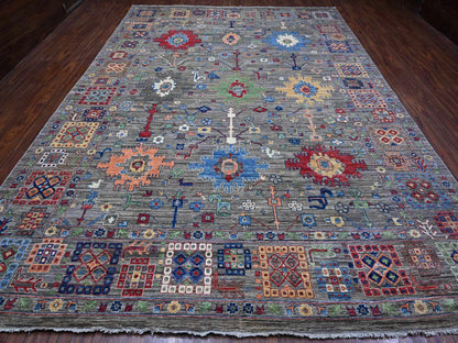 Grey 9'11" x 14'0" Oushak And Peshawar Hand knotted Wool Rug - Sku: O088813