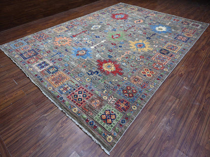 Grey 9'11" x 14'0" Oushak And Peshawar Hand knotted Wool Rug - Sku: O088813