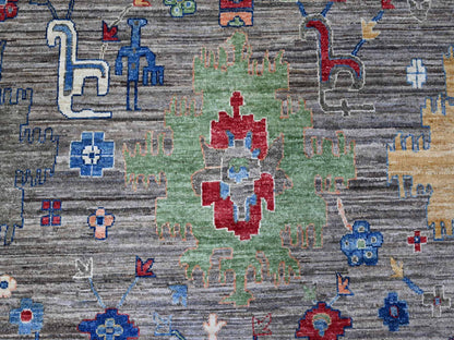 Grey 9'11" x 14'0" Oushak And Peshawar Hand knotted Wool Rug - Sku: O088813