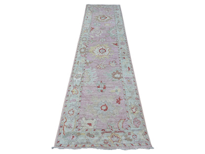 Pink 2'10" x 11'6" Oushak / Peshawar Hand knotted Wool Rug - Sku: O088821