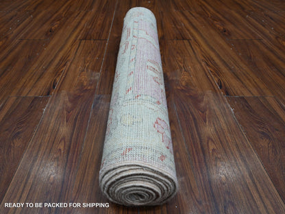 Pink 2'10" x 11'6" Oushak / Peshawar Hand knotted Wool Rug - Sku: O088821