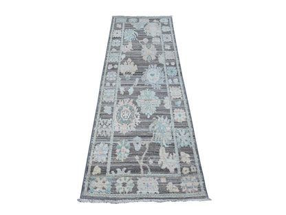 Grey 2'8" x 7'9" Oushak And Peshawar Hand knotted Wool Rug - Sku: O088832
