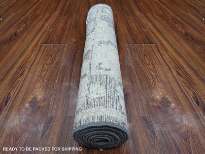 Grey 2'8" x 7'9" Oushak And Peshawar Hand knotted Wool Rug - Sku: O088832