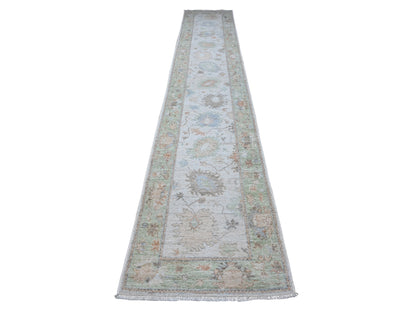 Grey 2'8" x 15'4" Oushak And Peshawar Hand knotted Wool Rug - Sku: O088834