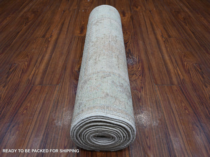 Grey 2'8" x 15'4" Oushak And Peshawar Hand knotted Wool Rug - Sku: O088834