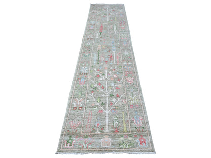 Green 2'9" x 11'10" Oushak / Peshawar Hand knotted Wool Rug - Sku: O088835
